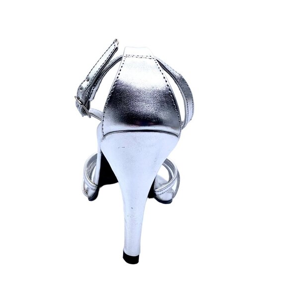 Touch Ups Silver Chunky Rhinestone Strappy High Heel Sandals 6 Black Tie - Picture 6 of 12